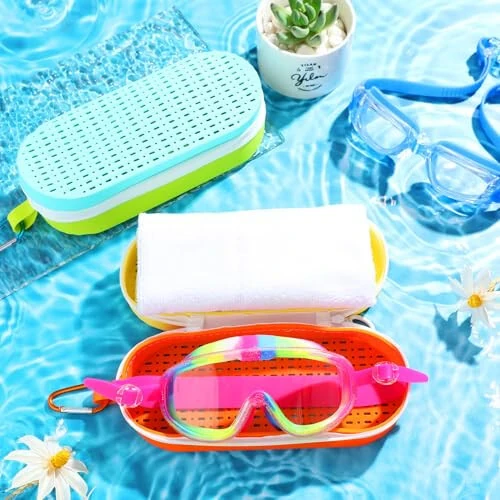 Blueweenly 2 Pcs Swim Goggle Case for Swimming Goggles Silicone Protective Cases with Drain Hole Zipper Sunglasses Case with Clip for Goggles Sports Women Men Kids Swimmer Gifts - 5