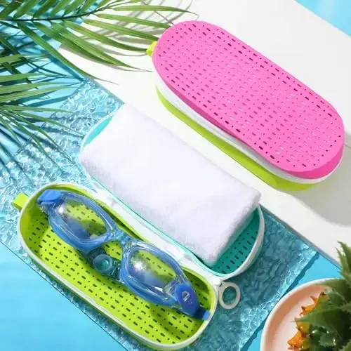 Blueweenly 2 Pcs Swim Goggle Case for Swimming with Hole Zipper Clip Silicone Cases for Goggle Gift - 4