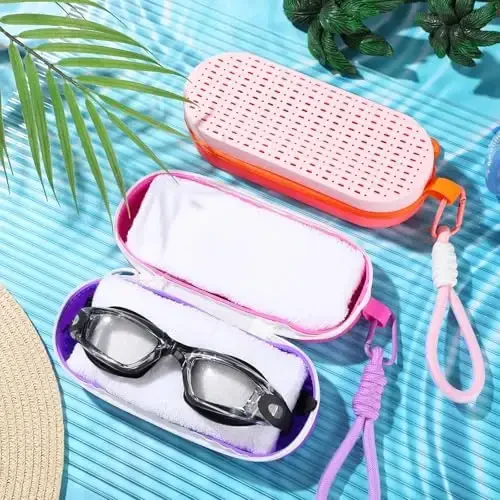 Blueweenly 2 Pcs Swim Goggle Case for Swimming with Hole Zipper Clip Silicone Cases for Goggle Gift - 3