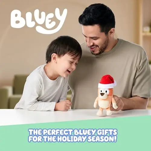 Bluey Toddler Plush Toys Pack of 2, 7-8”, Soft, Festive Holiday Season Plush Figure Toys with Santa Hats, Cuddly Plush Animals for Kids Ages 3+ - 6