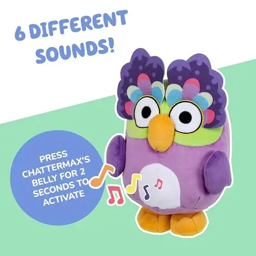 Bluey Chattermax Sound Effects Talking Plush, 10” Soft Toddler Toys, Interactive Singing Stuffed Animal with 6 Phrases, Baby Plush Toys for Kids - 3