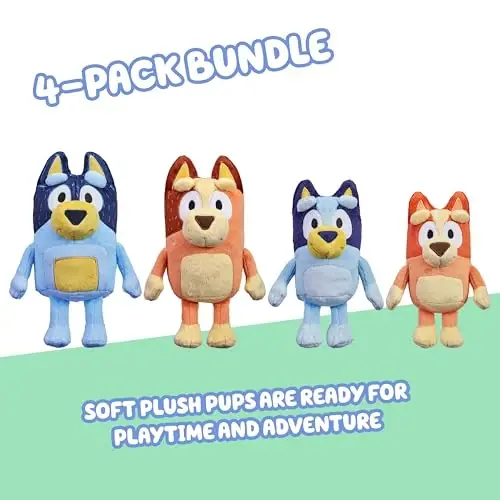 Bluey Heeler Family Stuffed Animal Set of 4, 7-8”, Soft, Bingo, Bandit, and Chilli Plush Figure Toys, Cuddly Plush Toys for Kids Ages 3+ - 3