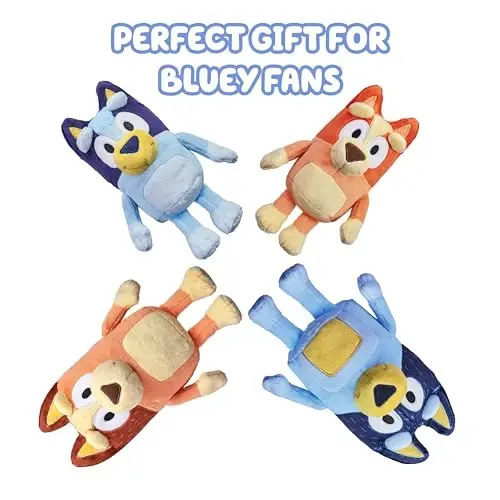 Bluey Heeler Family Stuffed Animal Set of 4, 7-8”, Soft, Bingo, Bandit, and Chilli Plush Figure Toys, Cuddly Plush Toys for Kids Ages 3+ - 5