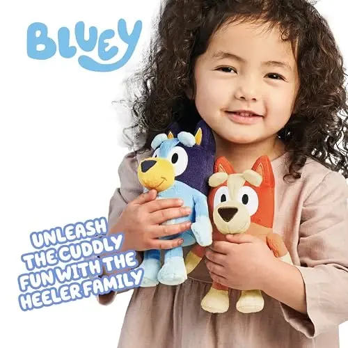Bluey Heeler Family Stuffed Animal Set of 4, 7-8”, Soft, Bingo, Bandit, and Chilli Plush Figure Toys, Cuddly Plush Toys for Kids Ages 3+ - BLUEY (1)