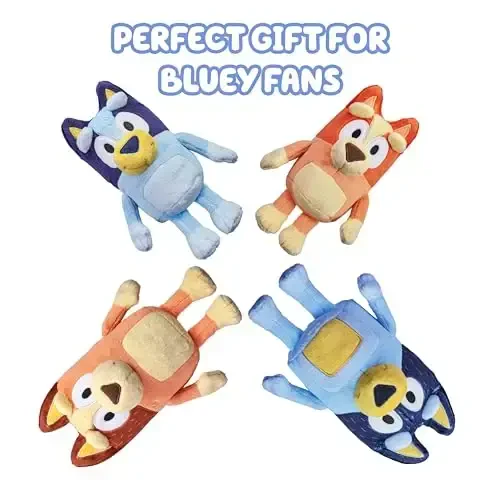 Bluey Heeler Family Stuffed Animal Set of 4, 7-8”, Soft, Bingo, Bandit, and Chilli Plush Figure Toys, Cuddly Plush Toys for Kids Ages 3+ - 5