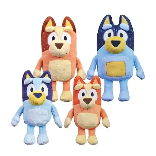 Bluey Heeler Family Stuffed Animal Set of 4, 7-8”, Soft, Bingo, Bandit, and Chilli Plush Figure Toys, Cuddly Plush Toys for Kids Ages 3+ - BLUEY