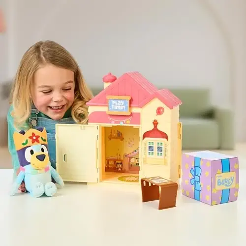 Bluey’s Play Date Plush Surprise Toddler House Playset, Durable Toy House with Exclusive Cuddly Stuffed Toy, Immersive House Toys for Kids of Ages 3+ - 5