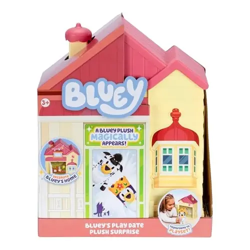 Bluey Play Date Plush Surprise, Stikerlar bilan Uyni bezating, O'yin Vaqti Belgisini o'rnating, Keyin Bir Syurpriz Plush Paydo bo'lishi uchun Eshikni oching, Plush Uslubi Har Xil bo'lishi Mumkin - BLUEY’S