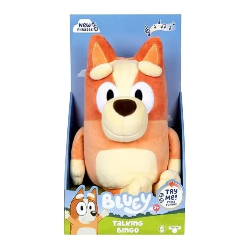 Bluey Sound Effects Talking Bingo Plush Toy, 13” Soft Bingo Toy, Interactive Stuffed Animal with 9 Different Phrases, Musical Toys for Kids - BLUEY (1)
