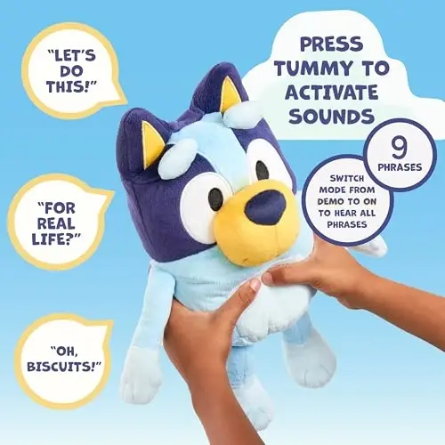 Bluey Sound Effects Talking Stuffed Plush, 13” Soft Musical Toys for Toddlers, Interactive Stuffed Animal with 9 Different Phrases, Musical Toys for Kids - 3