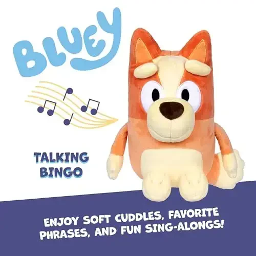 Bluey Sound Effects Talking Bingo Plush Toy, 13” Soft Bingo Toy, Interactive Stuffed Animal with 9 Different Phrases, Musical Toys for Kids - BLUEY (1)