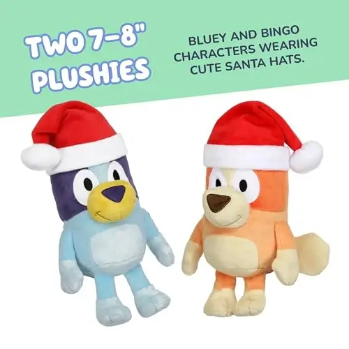 Bluey Toddler Plush Toys 2 to'plami, 7-8 dyuym, yumshoq, Santa shlyapalari bilan bayramona Rojdestvo mavsumi peluş o'yinchoqlari, 3 yoshdan oshgan bolalar uchun quchoqlash uchun mo'ljallangan peluş hayvonlar - 3