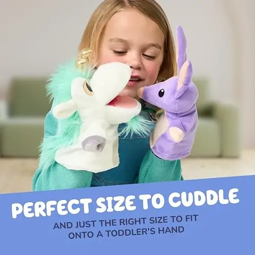 Bluey Unicorse & Bob Bilby қўл қўғирчоқ плюши 2 талик – 8-9 дюймли юмшоқ делюкс мато, кашта деталлари, кичкинтой қўллари учун жуда мос, хаёлий ўйин, расмий Bluey ўйинчоқлари, ModazoneExclusive - 4