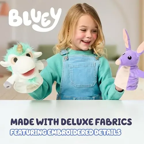 Bluey Unicorse & Bob Bilby қўл қўғирчоқ плюши 2 талик – 8-9 дюймли юмшоқ делюкс мато, кашта деталлари, кичкинтой қўллари учун жуда мос, хаёлий ўйин, расмий Bluey ўйинчоқлари, ModazoneExclusive - 6