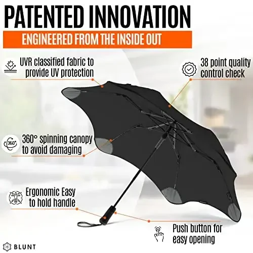 BLUNT Metro Travel Umbrella 38” – Waterproof & Wind Resistant Radial Tensioning System – Strong & Compact & Light – Built to Last – Easy to Use [Perfect for Travel] (Black) - 4