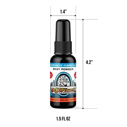 BluntPower (Baby Powder, 1 Pack) Concentrated Air Freshener Spray - Oil-Based Room Diffuser Spray - Long-Lasting Bathroom Scent, Car Freshener & Odor Eliminator - 2