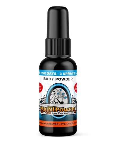 BluntPower (Bebek Pudrası, 1 Paket) Oda ve Araç Spreyi İçin Konsantre Hava Temizleyici - Yağ Bazlı Difüzör Sprey Şişesi - Uzun Süreli Banyo Spreyi, Araç Kokusu Giderici ve Koku Giderici Sprey - 1