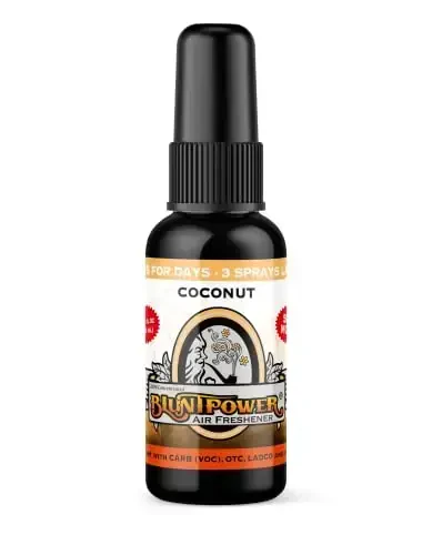 BluntPower (Coconut, 1 Pack) Concentrated Air Freshener for Room and Car Spray - Oil-Based Diffuser Spray Bottle - Long-Lasting Bathroom Spray, Car Freshener, & Odor Eliminator Spray 