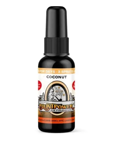 BluntPower (Coconut, 1 Pack) Concentrated Air Freshener for Room and Car Spray - Oil-Based Diffuser Spray Bottle - Long-Lasting Bathroom Spray, Car Freshener, & Odor Eliminator Spray - BLUNTPOWER