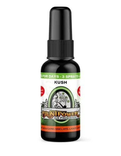 BluntPower (Kush, 1 Pack) Xona va avtomobil uchun konsentrlangan havo tozalagichi - Yog' asosidagi diffuzor purkagich shishasi - Uzoq muddatli hammom purkagichi, avtomobil tozalagichi va hid yo'qotuvchi purkagich - BLUNTPOWER