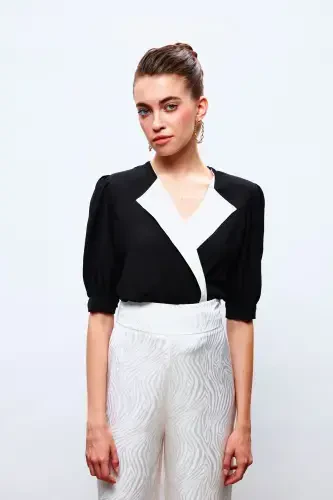 Блуза-боди с воротником-жакетом - ЧЕРНЫЙ - SATEEN (1)