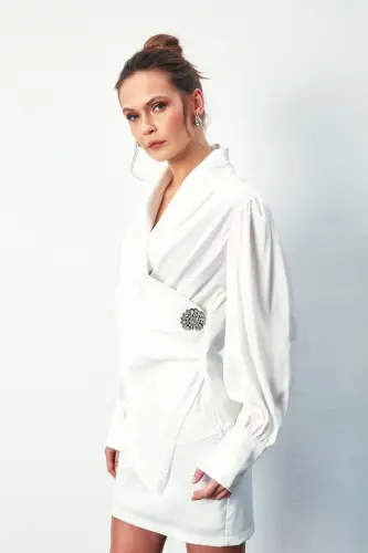 Блуза-крест с брошью - ЭКРЮ-ЭКРЮ 