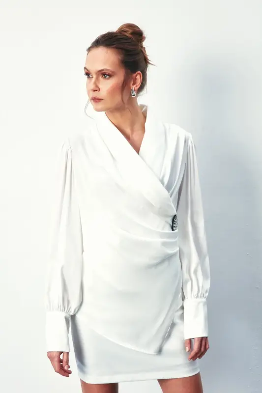 Блуза-крест с брошью - ЭКРЮ-ЭКРЮ - 4