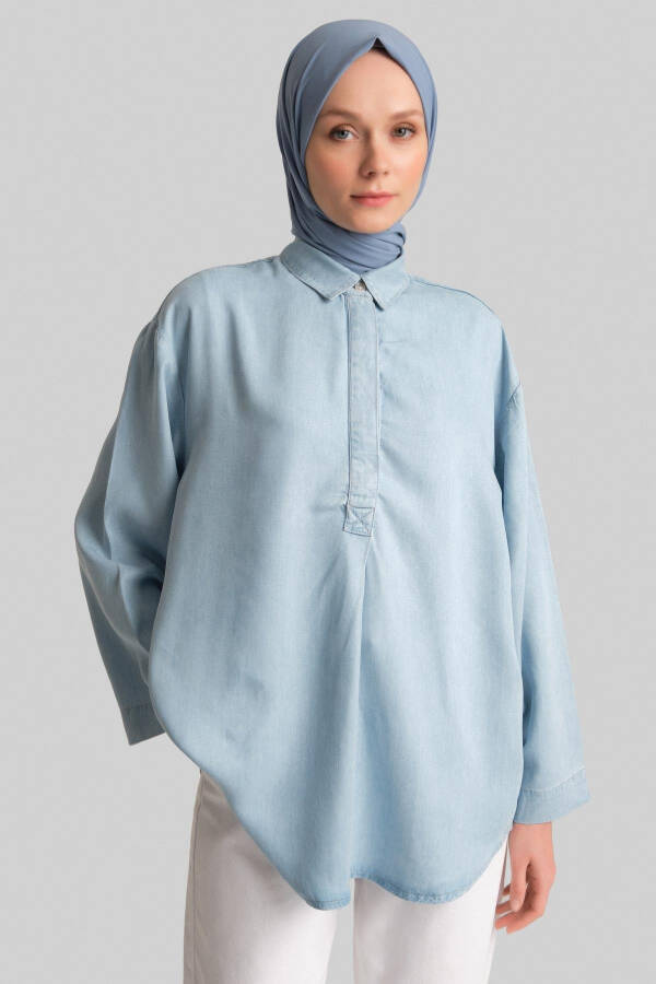 Блузка Armine из тенселя 24Yd3407 светло-голубая - 7