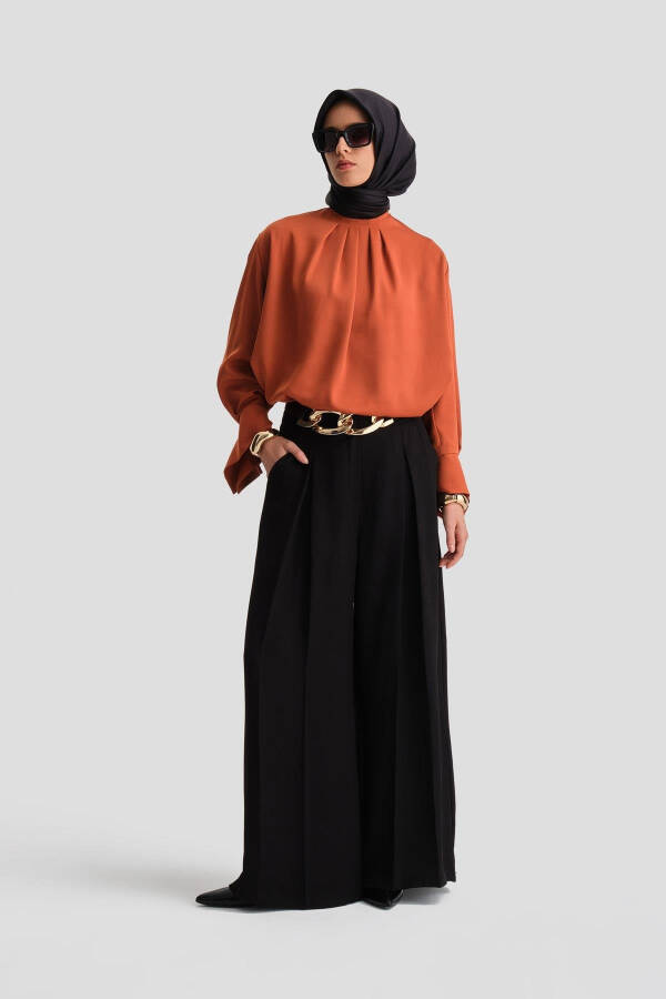 Блузка Armine с манжетами и поясом 24K3612 Терракотовый - 7