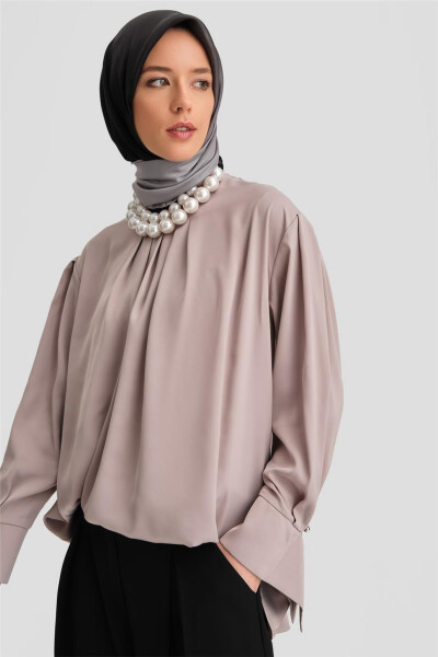 Блузка Armine с поясом и манжетами 24K3612 Визон - 9