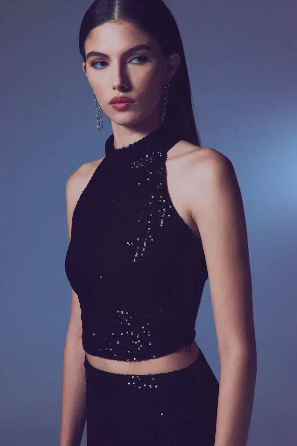 Блузка без рукавов с пайетками - ЧЕРНАЯ - 5
