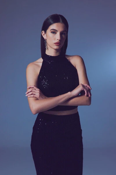 Блузка без рукавов с пайетками - ЧЕРНАЯ - 6