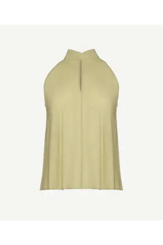 Блузка без рукавов с воротником-стойкой на пуговицах - 4