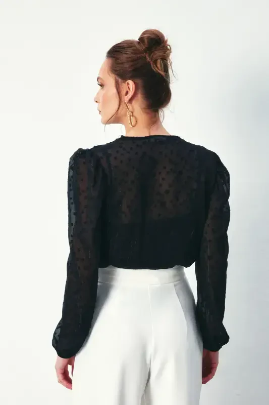 Блузка-боди с V-образным вырезом в полоску - ЧЕРНЫЙ - 7