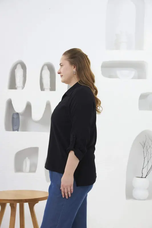 Блузка большого размера из черной ткани бурумчук - 2