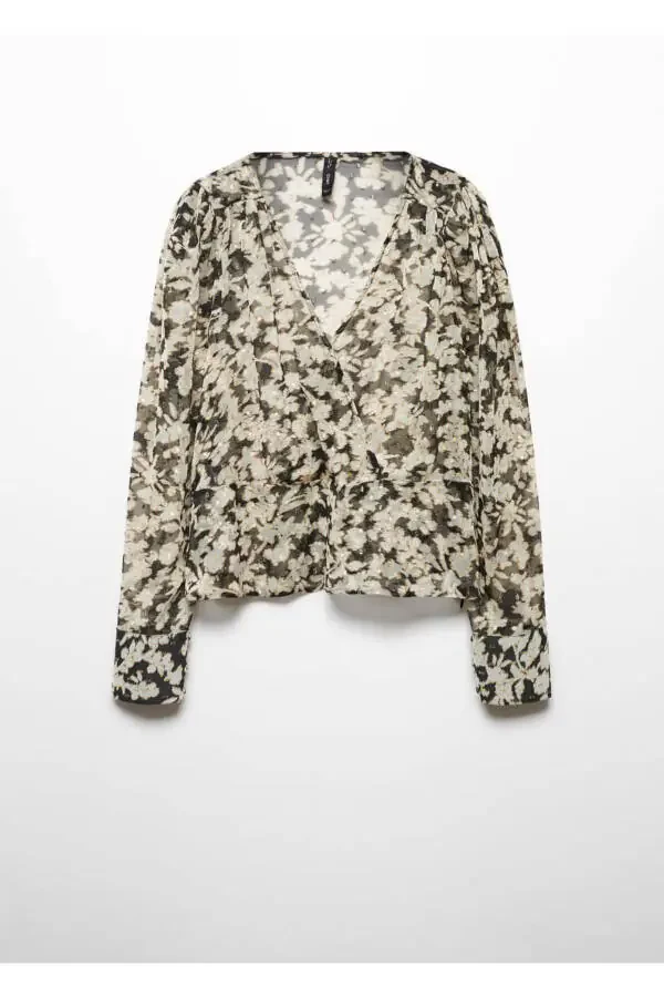 Блузка-конверт с цветочным принтом - 3