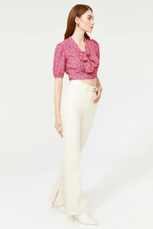 Блузка кроп с завязками и деталями-208 - 3