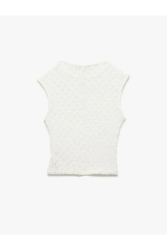 Блузка кружевная текстурная с круглым вырезом без рукавов - 2