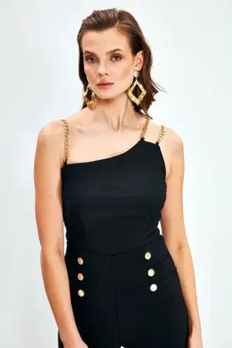 Блузка на бретелях с цепочкой - ЧЕРНАЯ - SATEEN (1)