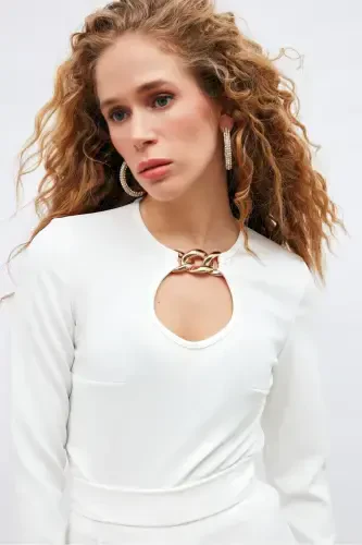 Блузка с цепочкой - Экру - Sateen (1)