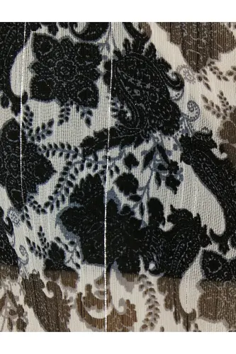 Блузка с длинным рукавом, прозрачная, с оборками, воротником-стойкой и блестками. - 6