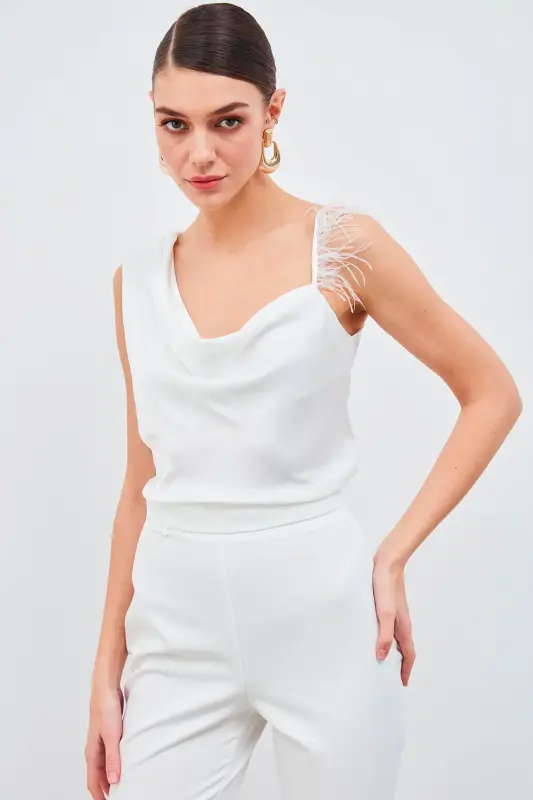 Блузка с перьевыми бретелями Degaje - Экру - SATEEN