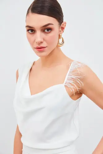 Блузка с перьевыми бретелями Degaje - Экру - SATEEN (1)