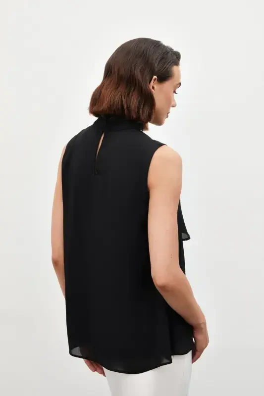 Блузка с воланами и деталями - Черный - 6