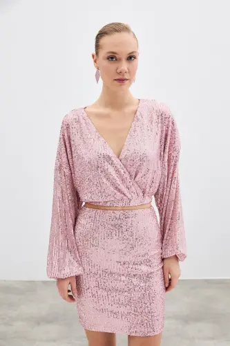 Блузка запашная с пайетками - Пудра-ПУДРА 