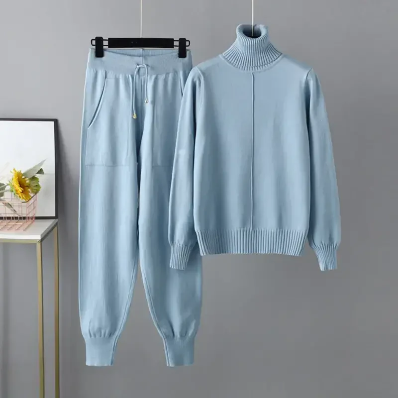 BLVB Sweatsuits for Women 2 Piece Knit Outfits Long Sleeve Turtleneck Pullover Jogger Pants Tracksuit Lounge Sweaters Sets- - 6