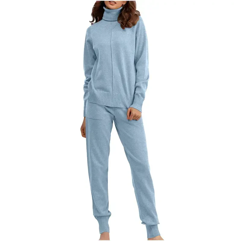 BLVB Sweatsuits for Women 2 Piece Knit Outfits Long Sleeve Turtleneck Pullover Jogger Pants Tracksuit Lounge Sweaters Sets- - 7