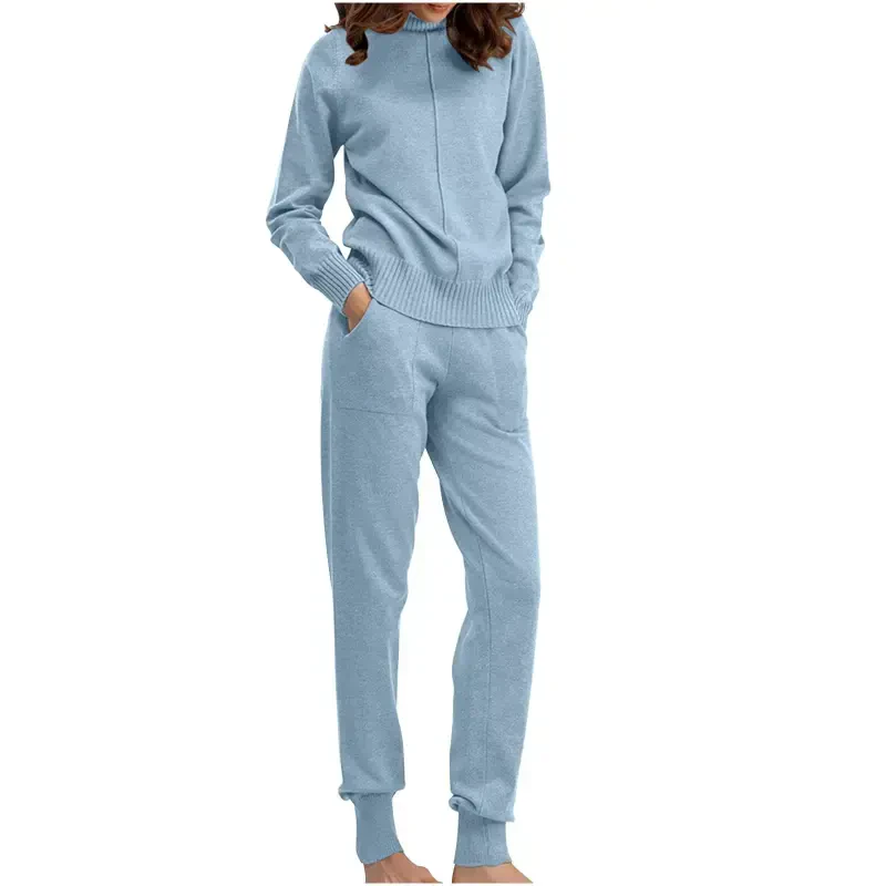 BLVB Sweatsuits for Women 2 Piece Knit Outfits Long Sleeve Turtleneck Pullover Jogger Pants Tracksuit Lounge Sweaters Sets - 1