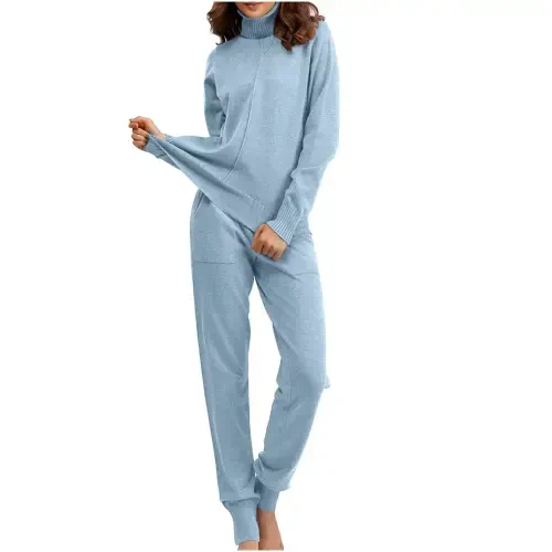 BLVB Sweatsuits for Women 2 Piece Knit Outfits Long Sleeve Turtleneck Pullover Jogger Pants Tracksuit Lounge Sweaters Sets - 3