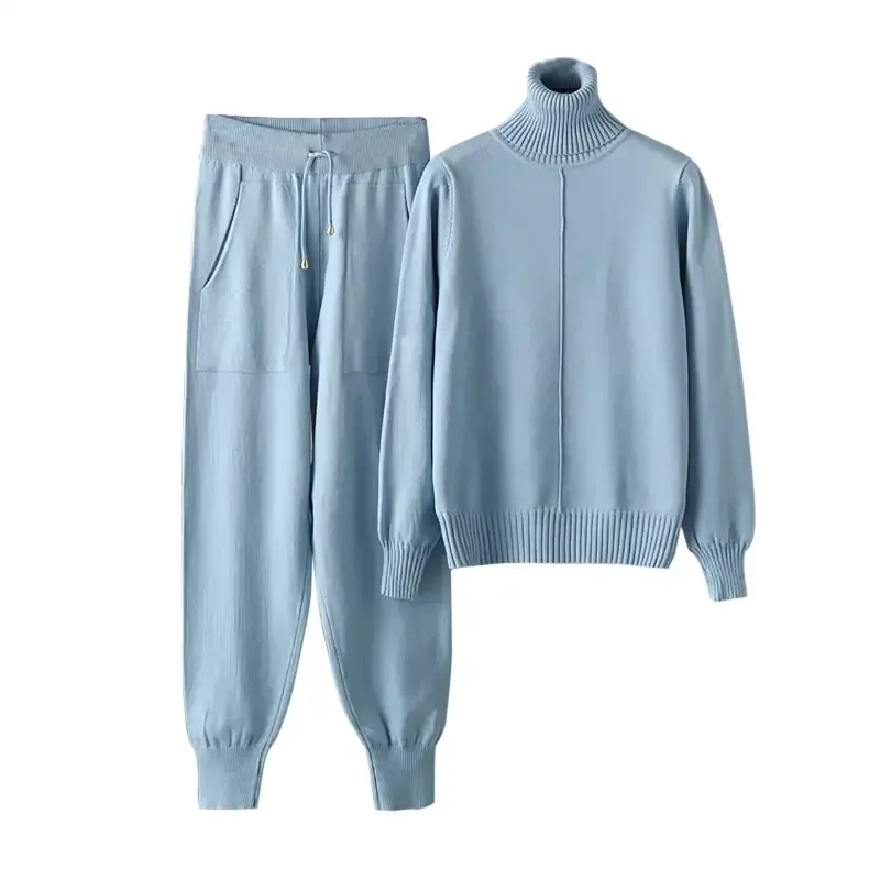 BLVB Sweatsuits for Women 2 Piece Knit Outfits Long Sleeve Turtleneck Pullover Jogger Pants Tracksuit Lounge Sweaters Sets - 5